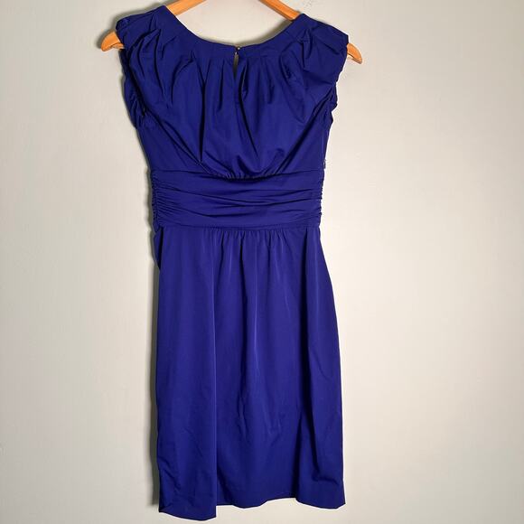 Diane Von Furstenberg Blue Jamila Ruched Dress Womens Size 0 Cap Sleeve DVF - Picture 8 of 16